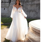 Lakshmigown Puffy Long Sleeves Women Wedding Dresses 2025 New Sexy Deep-V A-Line Bridal Gowns Plus Size Customized