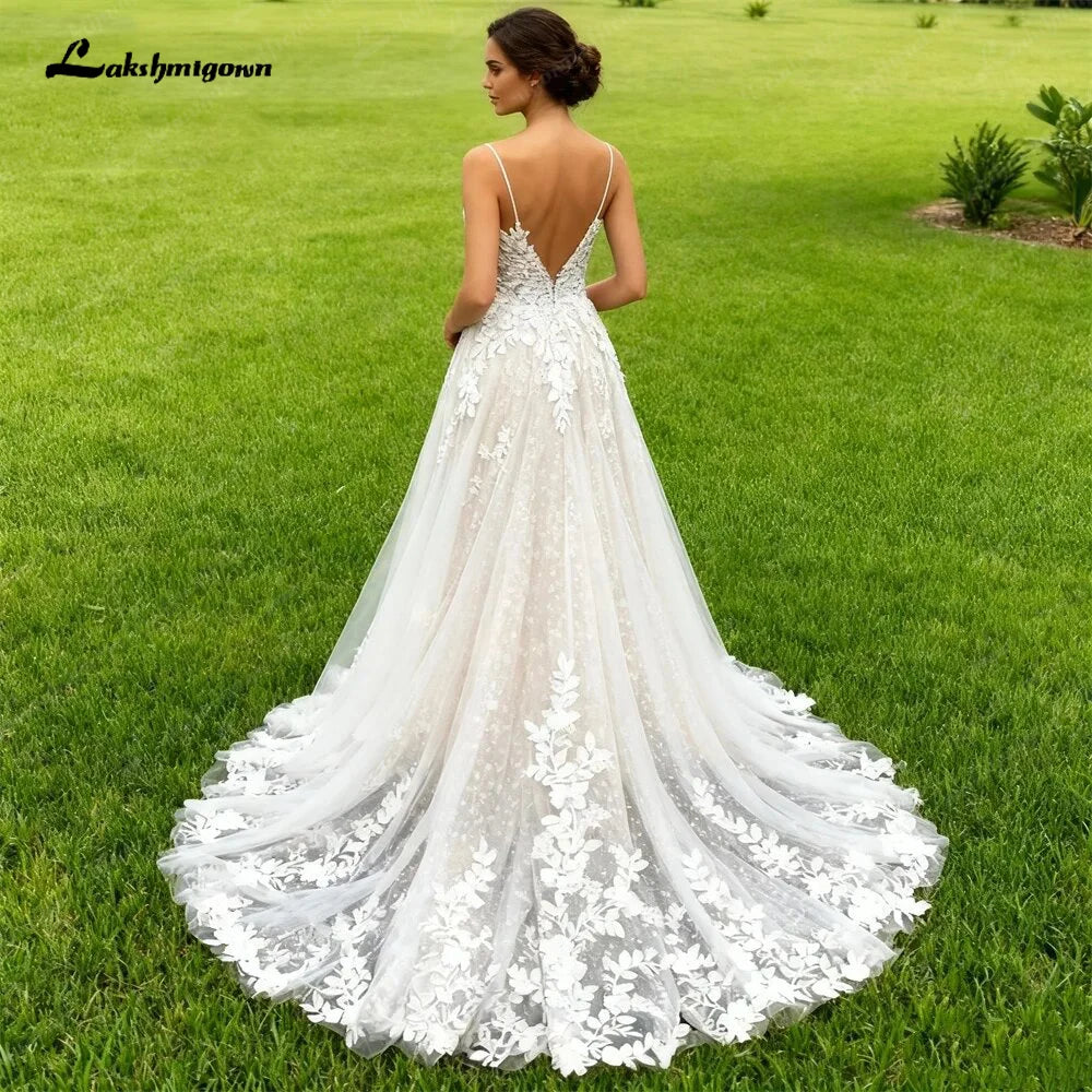 Lakshmigown Spaghetti Straps Wedding Dress 2026 Floral Lace Appliques A Line Long Bride Dress vestido de novia boda Customized