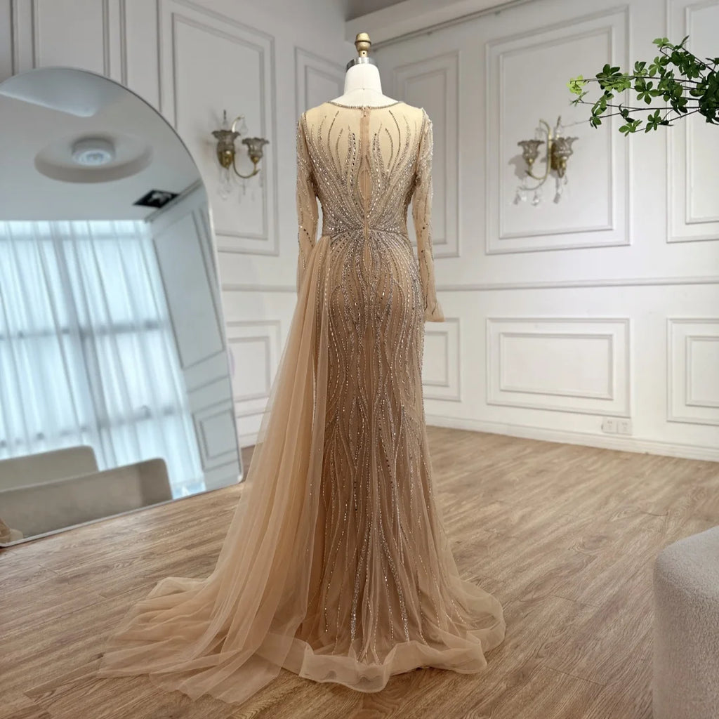 Serene Hill Nude Long Sleeves Beaded Evening Dresses with Skirt 2025 Party Gowns for Formal Occasion DLA72812 Customized