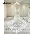 Lakshmigown Plunging V Bohemian Mermaid Wedding Dress 2027 Real Photos Lace Champagne Bridal Gown Spaghetti Straps Customized