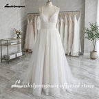 Lakshmigown Boho Spaghetti Straps Wedding Dresses Cheap Sexy Bride Lace Beach Wedding Gown V Neck  Customized