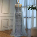 Serene Hill Dubai Blue Beaded Evening Dress with Cape Sleeves 2025 Formal Party Gowns for Women DLA72714A Customized