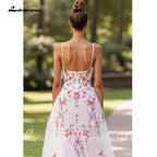 Lakshmigown Pink Floral Embroidery V-Neck Wedding Dress Spaghetti Straps A Line Wedding Gown Robe De Mariée Customized