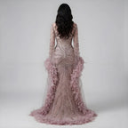 Serene Hill Pink Luxury Beaded Mermaid Evening Dress Gowns with Feathers for Formal Occasion Customized DLA72708A