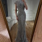 Serene Hill Gray Nude Cap Sleeves Mermaid Beaded Luxury Evening Dresses Formal Party Gowns for Women DLA72344 Customized