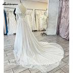 Lakshmigown Lace V-Neck Boho Wedding Dress with Sleeves Vestidos De Fiesta A Line Tulle Beach Wedding Gowns Customized Hochzeit