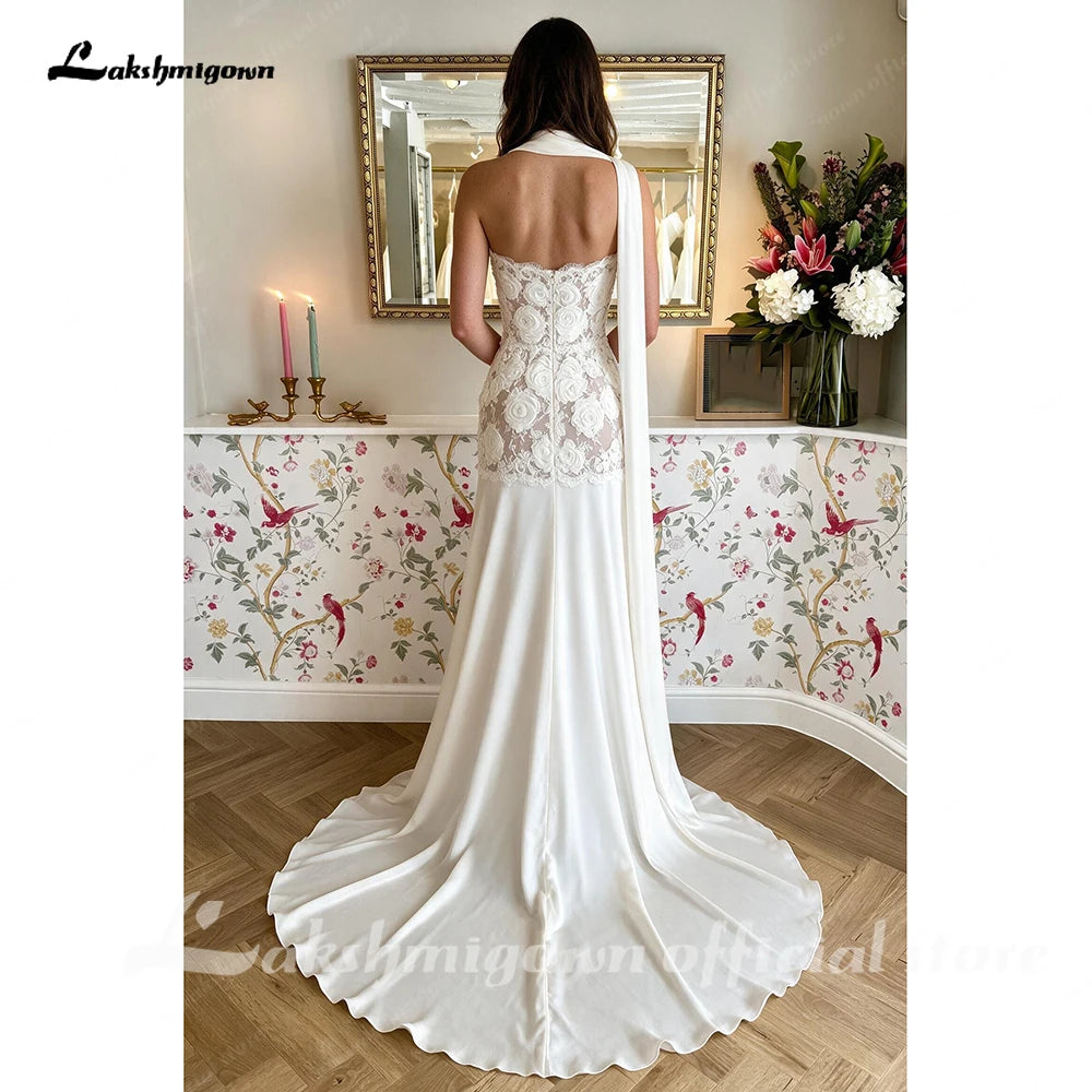 Lakshmigown Strapless Illusion Mermaid Wedding Dress 2027 with Shawl Bohemian Bridal Gowns Open Back Robe Mariee Customized