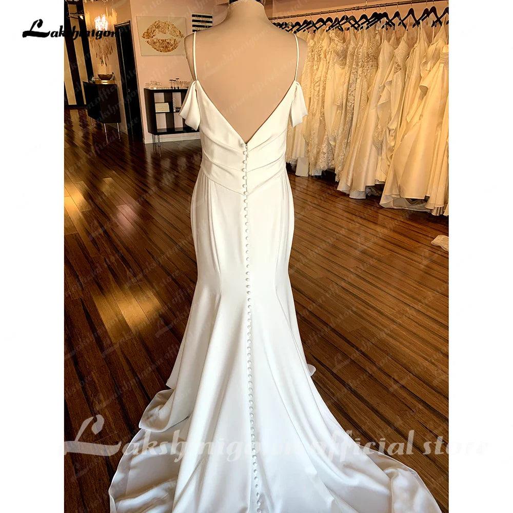 NumberSea Soft Satin Boho Wedding Dress with V Neck 2025 Bridal Gowns Spaghetti Straps suknia slubna hochzeitskleid