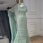Serene Hill 2026 Customized Nude Mermaid Sleeveless Evening Dress with Long Cape Dubai Wedding Party Gowns for Women DLA72126B