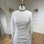 Serene Hill Customized Black Satin Mock Neck Mermaid Evening Dresses with Split Simple Party Gowns for Women DLA72476