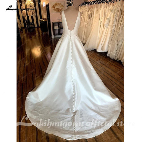 NumberSea Vestidos de Noiva Simples Brancos Linha A Sem Costas 2025 Verão Praia Robe Cetim Sexy Vestidos de Noiva Brautkleid 