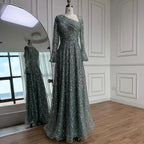 Serene Hill Turquoise Long Sleeves A Line Pearls Beaded Evening Dresses Elegant Party Gowns for Women DLA73177 Customized