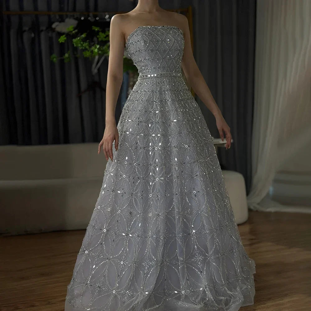 Serene Hill Customized 2026 Caramel Strapless A Line Beaded Evening Prom Dresses Elegant Party Gowns for Women DLA72755