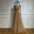 Saudi Arabic Elegant Nude A-Line Beaded Evening Dress Gown For Wedding Occasion 2025 DLA71803D Customized