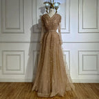 Saudi Arabic Elegant Nude A-Line Beaded Evening Dress Gown For Wedding Occasion 2025 DLA71803D Customized