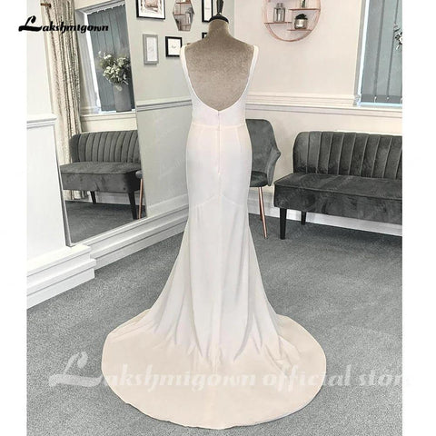 NumberSea Vestidos de noiva de praia em crepe com decote redondo simples para mulher 2025 Vestidos de noiva longos estilo boho com costas abertas 