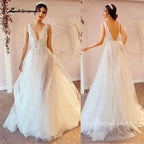 Lakshmigown Deep V-neck Tulle Wedding Dress Vintage Champagne Beach Wedding Dress Summer 2027 Vestido De Boda Civil  Customized
