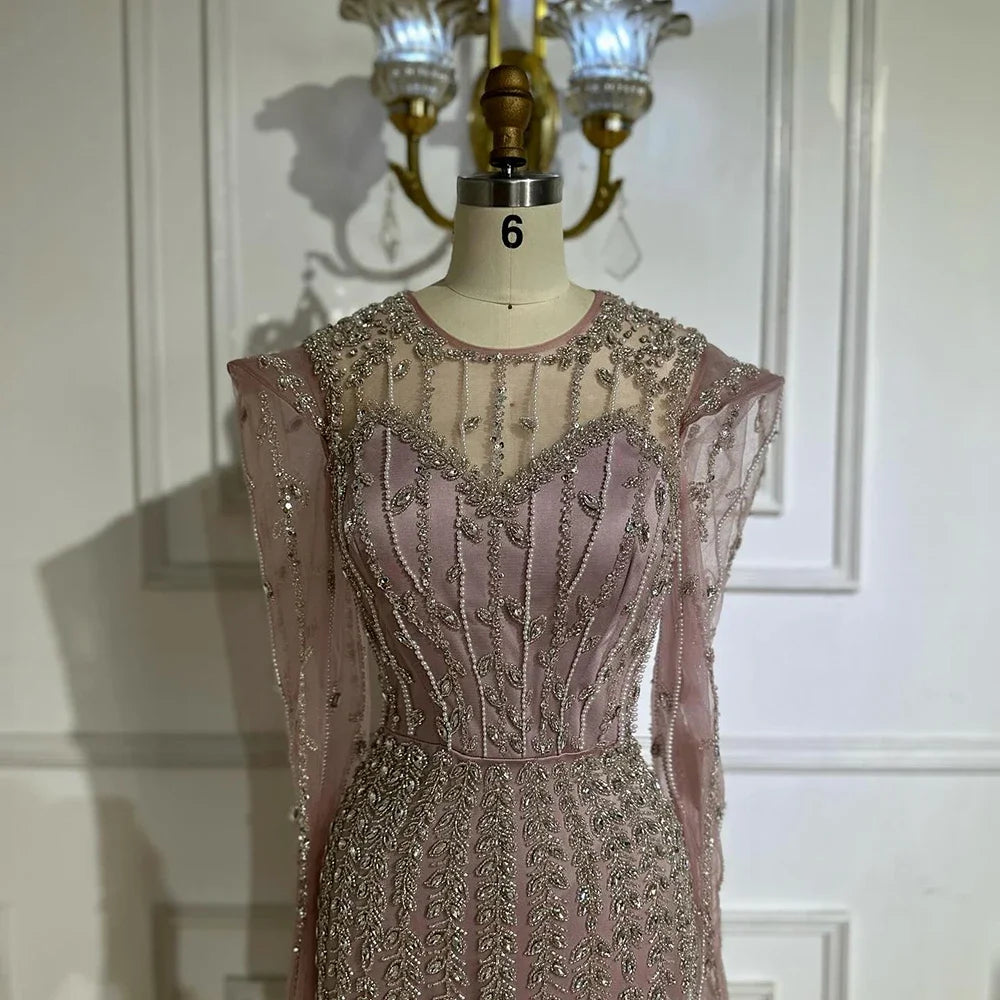Serene Hill 2025 Pink Luxury Mermaid Pearls Beaded Dubai Evening Dress Gown for Formal Events DLA72826 Customized