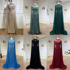 Serene Hill Customized Caramel Mermaid Beaded Cape Sleeves Evening Dresses 2024 Dubai Party Gowns for Women Wedding DLA71885A
