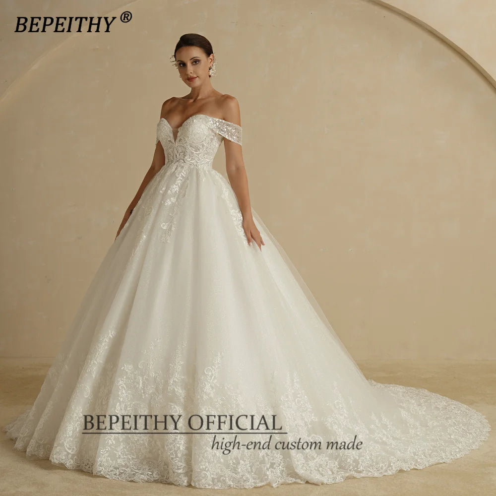BEPEITHY Customized Princess Sweetheart Wedding Dress For Women Ivory Glitter Sleeveless 2026 Vintage Bride Bridal Ball Gown