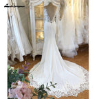 Lakshmigown Satin Mermaid Wedding Dress Customized Plunging Backless Bridal Dress Trouwjurken Vintage Lace Receipt Wedding Gown