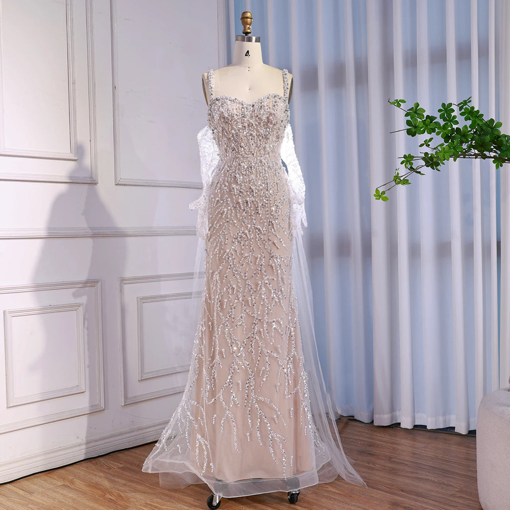 Serene Hill White Nude Mermaid Pearls Evening Dresses with Gloves Wedding Party Gowns for Women 2026 Customized DLA72345E