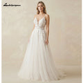 Lakshmigown Boho Lace Appliques Wedding Dress Spaghetti Straps Bohemian Wedding Gown for Garden Beach  Customized