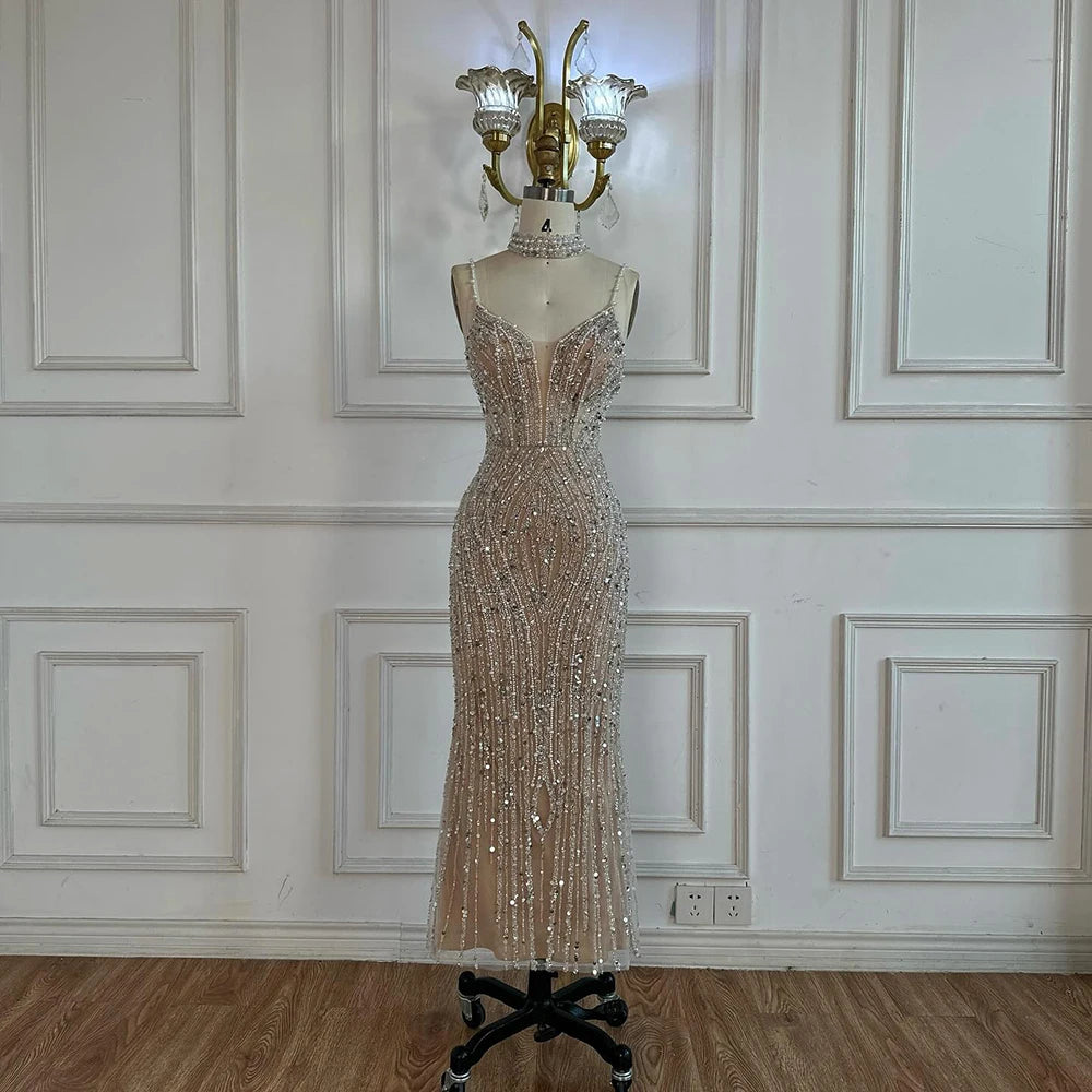 Serene Hill Nude Mermaid Beaded Evening Dresses 2025 Ankle Length Party Gowns for Women DLA72047D Customized