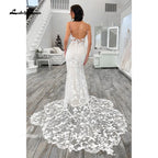 Lakshmigown Lace Mermaid Wedding Dress Spaghetti Straps Cut Out Long Train Bridal Gowns Vestidos de Nova