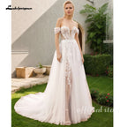 Lakshmigown Lace Boho Wedding Dress Off the Shoulder Customized Civil Bridal Beach Wedding Gowns Detachable Sleeves