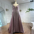 Serene Hill Customized 2026 High-end Beaded Blue Long Sleeves Evening Dress with Overskirt Satin Party Gowns for Women DLA72963