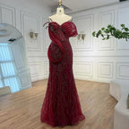 Serene Hill Wine Red Mermaid One Shoulder Beaded Cut Out Evening Dresses Classic Party  Gowns for Women DLA72455 Customized