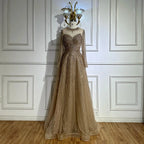 Serene Hill Custoomized Caramel Evening Prom Dress 2026 Elegant Long Sleeves A-Line Arabic Muslim Formal Party Gown DLA72563A