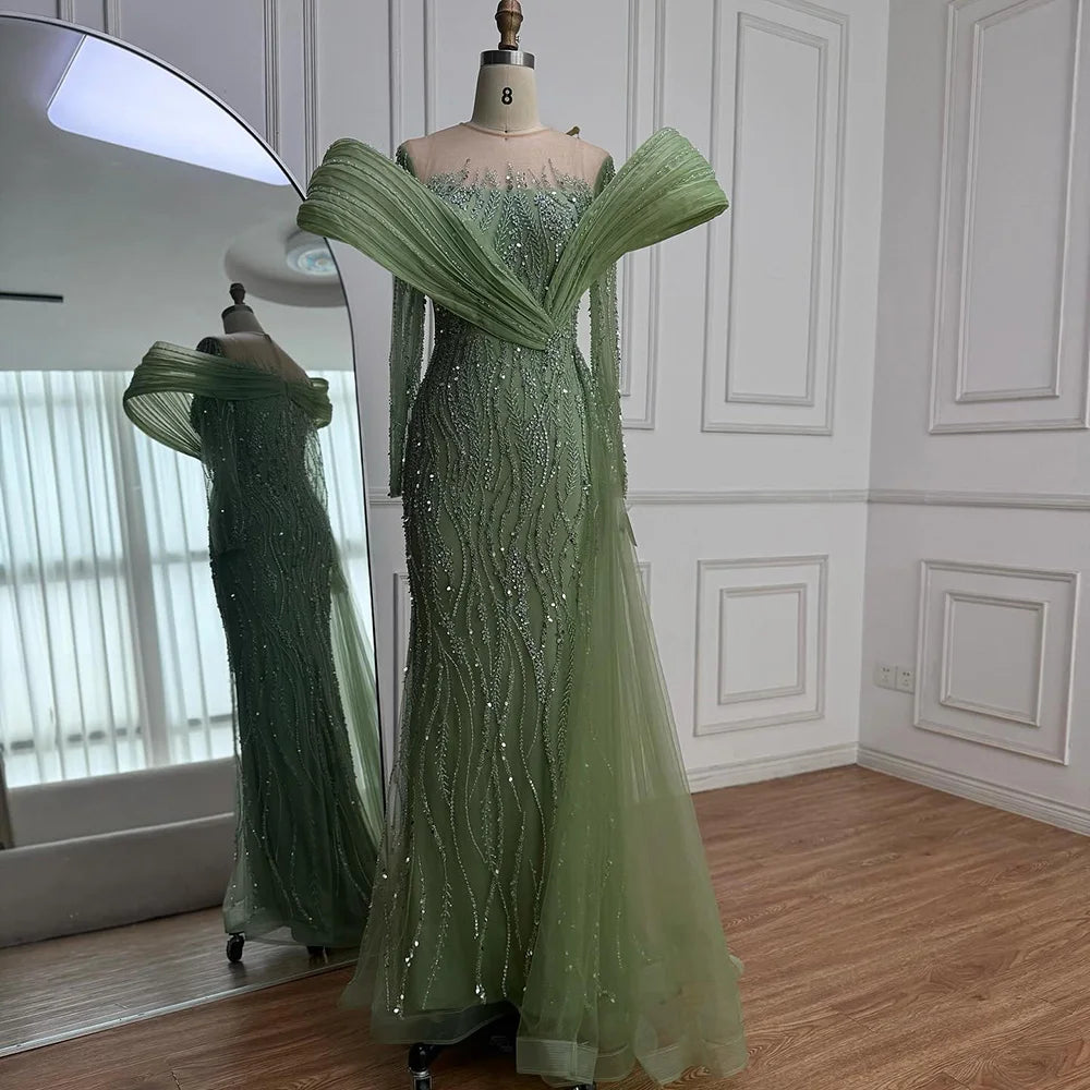 Serene Hill Pink Long Sleeves Mermaid Beaded Evening Dresses Elegant Wedding Party Gowns for Women Customized DLA72928