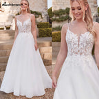 Lakshmigown Vintage Wedding Dresses for Bride Spathetti Straps V-neck Illusion Lace Appliques Robe De Mariee Customized