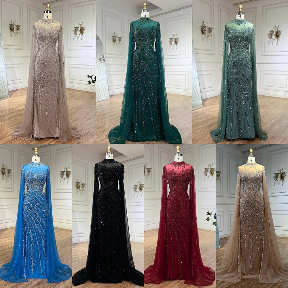 Abito da sera sirena lussuoso color carne con maniche a mantello LA71885A