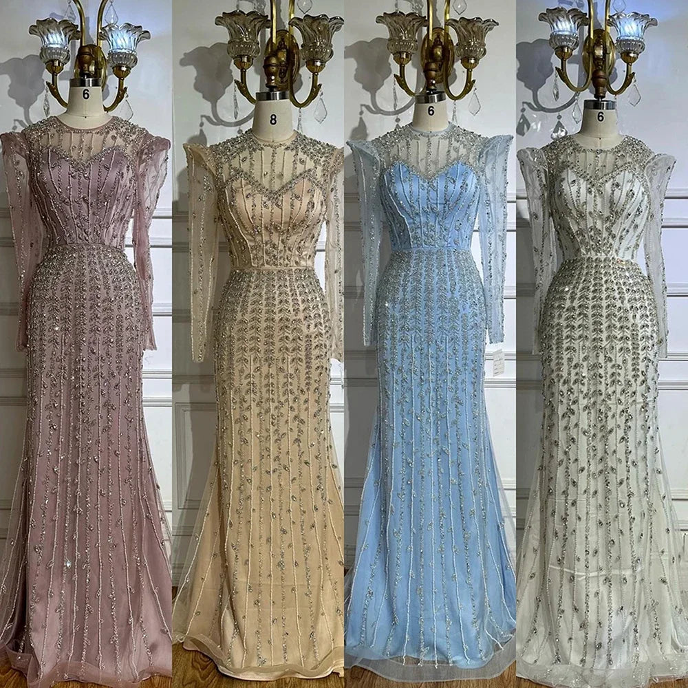 Serene Hill 2025 Pink Luxury Mermaid Pearls Beaded Dubai Evening Dress Gown for Formal Events DLA72826 Customized
