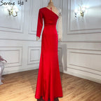 Serene Hill Customized White Satin Long Sleeve Mermaid Simple Beaded Evening Dress Party Gowns For Women Bridal Shower DLA71152