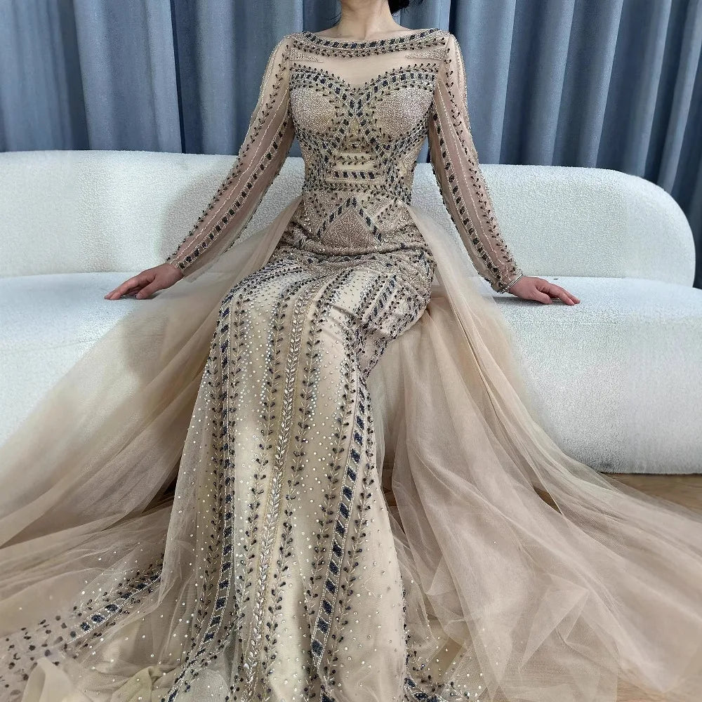 Serene Hill Pink Long Sleeves Mermaid Beaded Evening Dress Formal Party Gowns for Women DLA72967 Customized