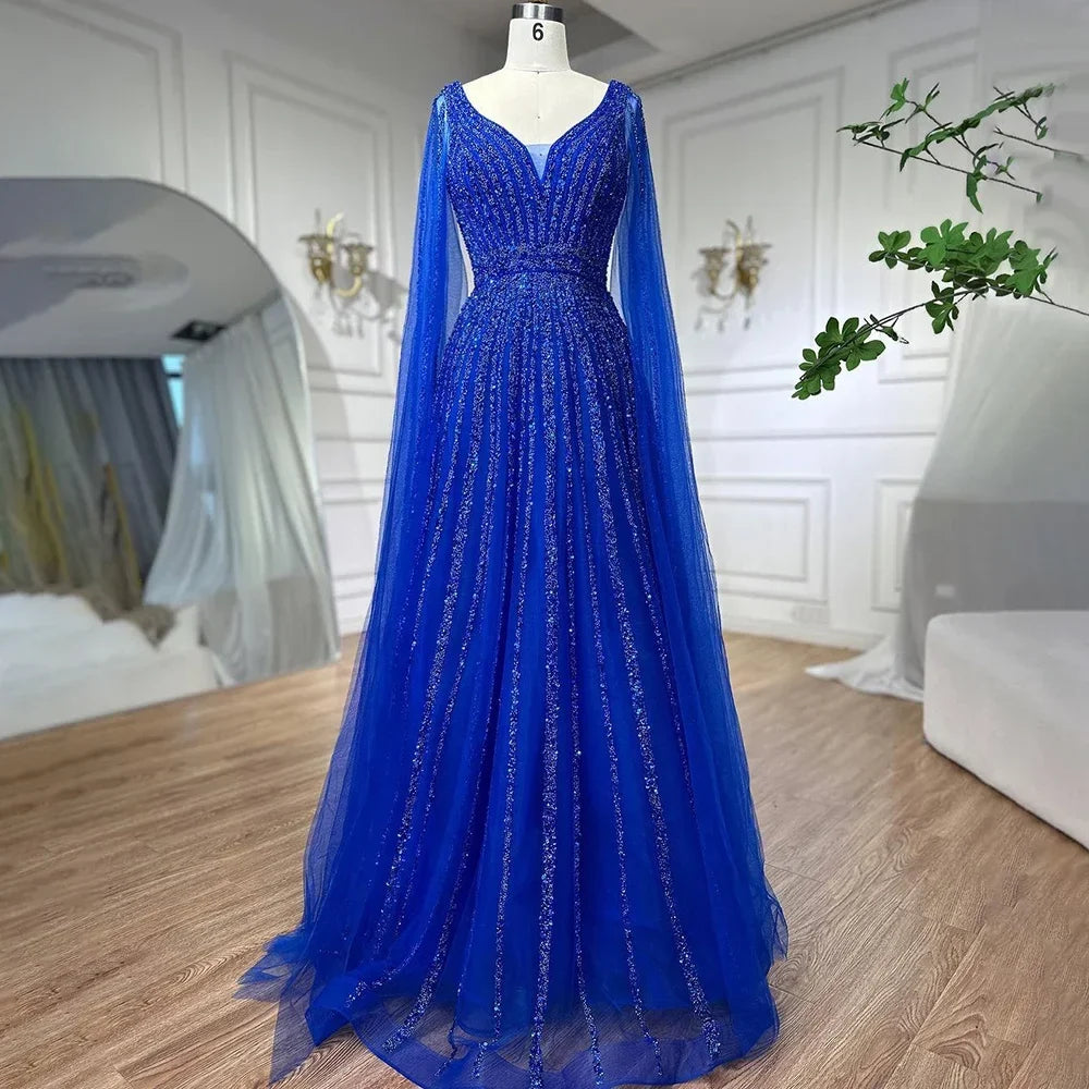 Customized Pink A-Line Cape Sleeves Luxury Beaded Evening Dresses Party Gowns For Women Wedding | Nightbubo