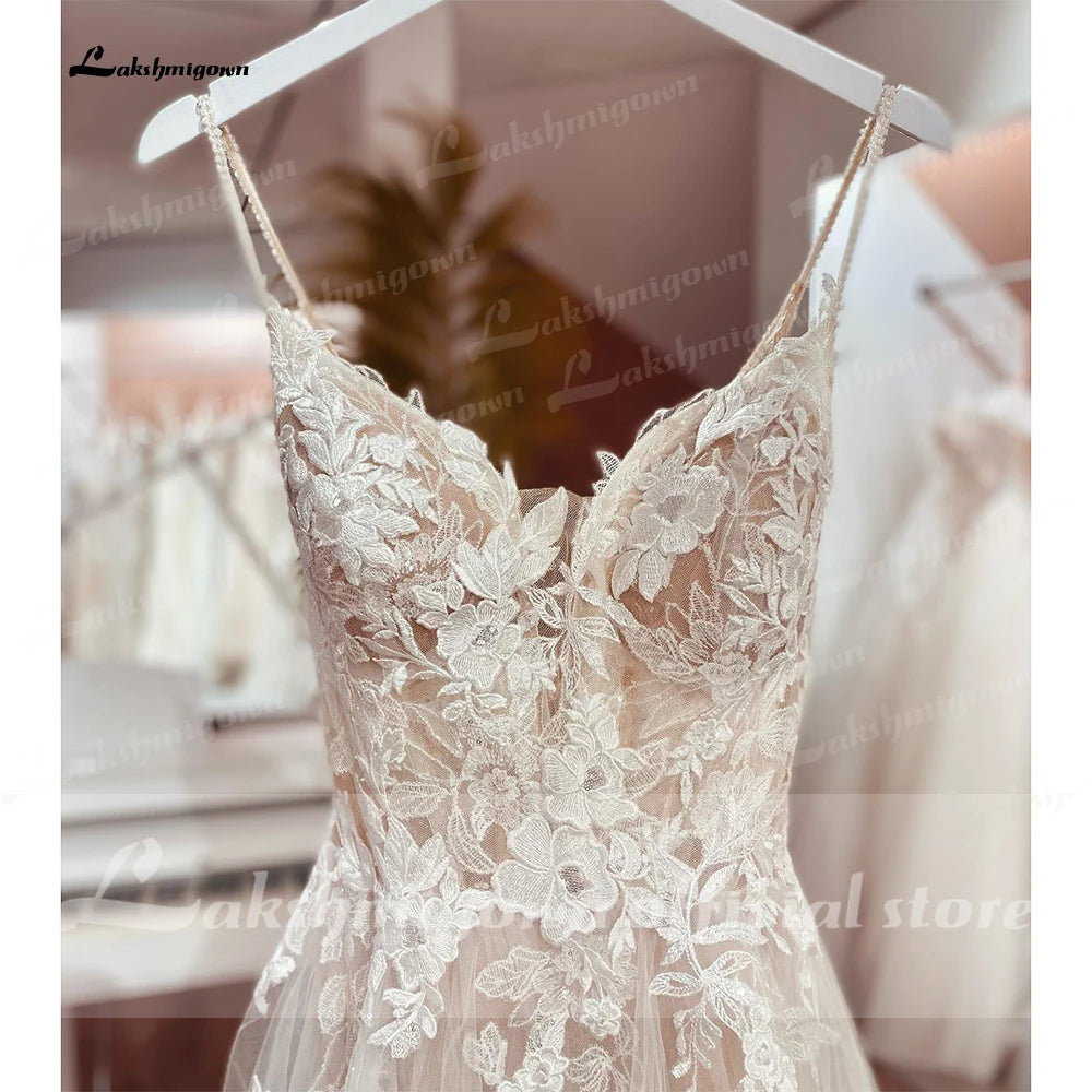 Lakshmigown Spaghetti Straps Lace Wedding Dress Open Back Civil Bridal Bohemian Wedding Gowns Customized Vestidos de Nova