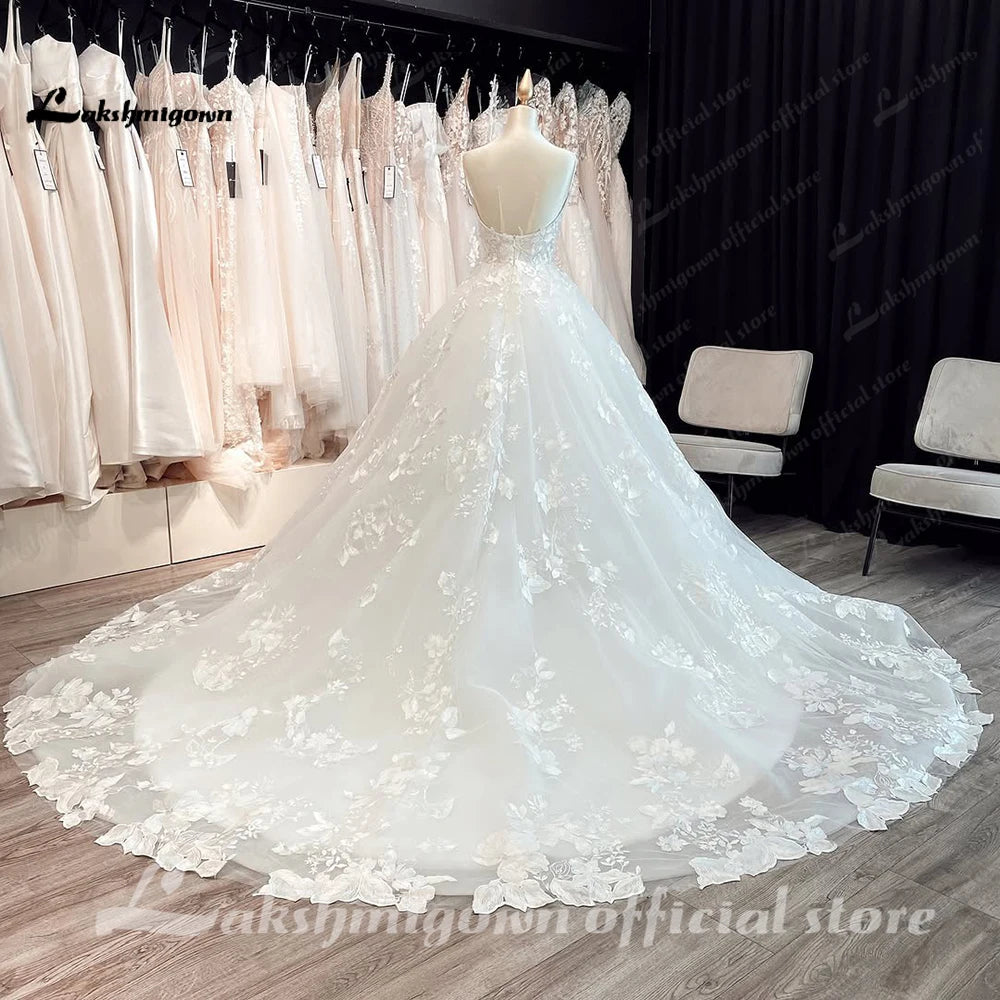 Lakshmigown Luxury Spaghetti Straps Lace Women Sweetheart Neck Wedding Dress for Bride Champagne Wedding Gown Vestidos Para Boda