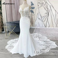 Lakshmigown Spaghett Straps Mermaid Wedding Dresses with Beads Lace Appliques Court Train Vestidos De Novia V-Neck Customized