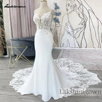 Lakshmigown Spaghett Straps Mermaid Wedding Dresses with Beads Lace Appliques Court Train Vestidos De Novia V-Neck Customized
