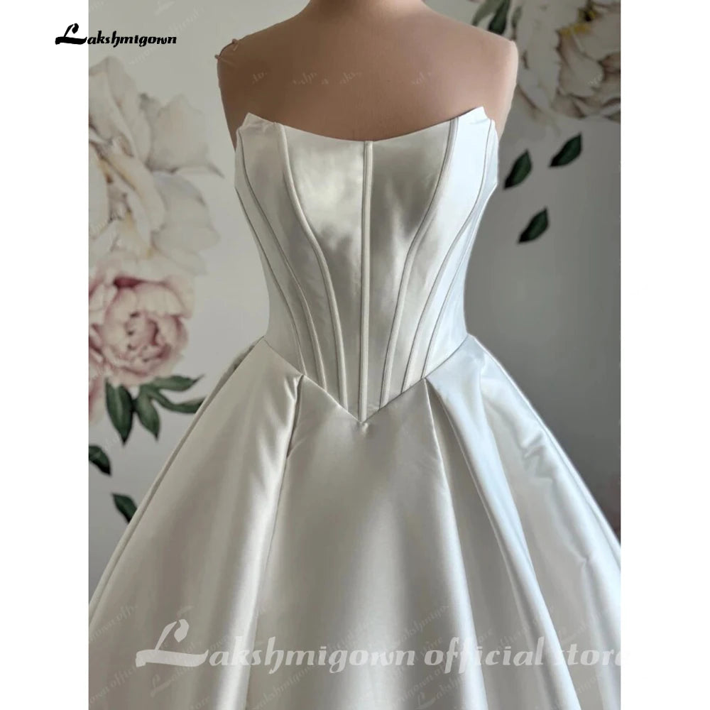 Lakshmigown Strapless A-Line Mikado Satin Wedding Dress Elegant Lace-up Back Floor Length Modern Bridal Gown Customized