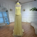Vestido de Noite de Sereia em Chiffão Amarelo de Luxo com Capa LA73007