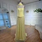 Vestido de Noite de Sereia em Chiffão Amarelo de Luxo com Capa LA73007