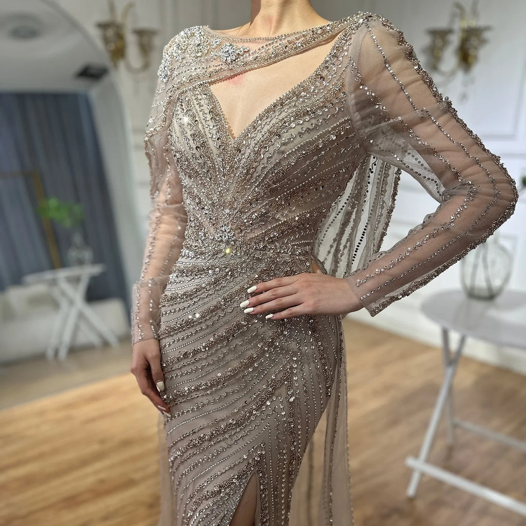 Serene Hill Mermaid Beaded Formal Wedding Party Gowns with High Split Celebrity Evening Dress for Women Customized DLA70301L