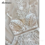 Lakshmigown Lace Boho Wedding Dress Sexy Beach V Neck Open Back Chic Appliques Spaghetti Straps Bridal Gowns Customized