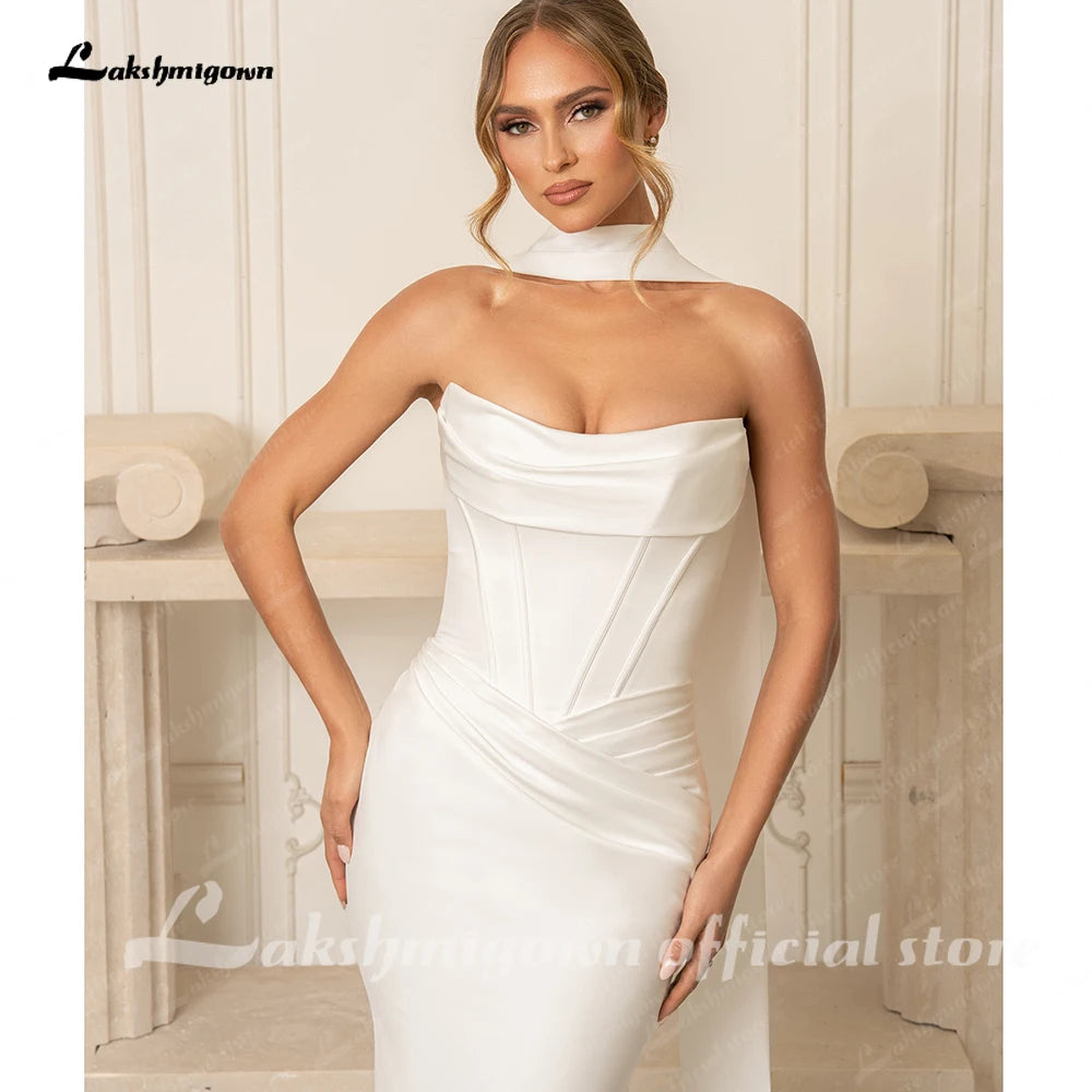 Lakshmigown Modern Illusion Back Mermaid Wedding Dress 2026 Beading Sexy Off The Shoulder Crepe Woman Bridal Dress Customized